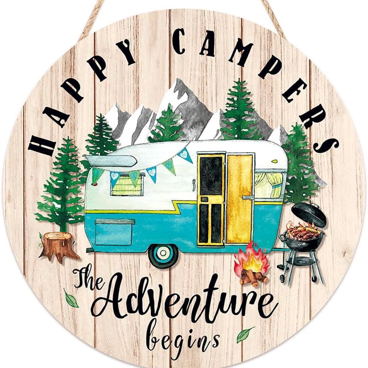 Outdoor Adventure Quotes - Happy Campers Wood Hanging Sign Plaque